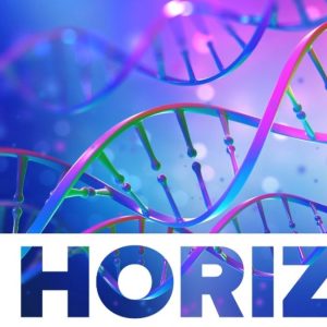 Pink and purple DNA strands with "Horizons" text