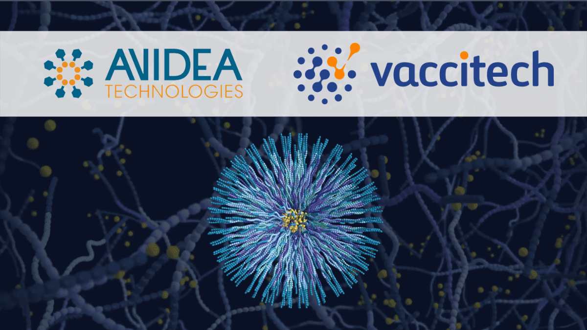 Image with the Avidea and Vaccitech logos with an image of Avidea's SNAPvax technology