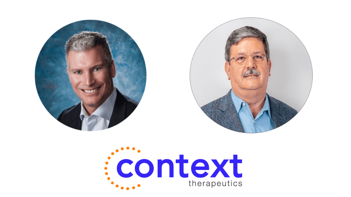Headshots of Christopher Beck and Mark Fletcher, with Context Therapeutics logo