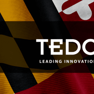 TEDCO logo over a backdrop of the Maryland flag