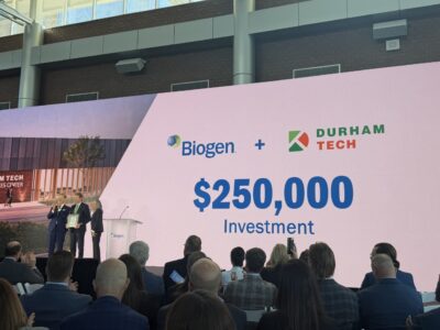 Biogen celebrates 30 years in RTP, donates $250,000 to new lab at Durham Tech